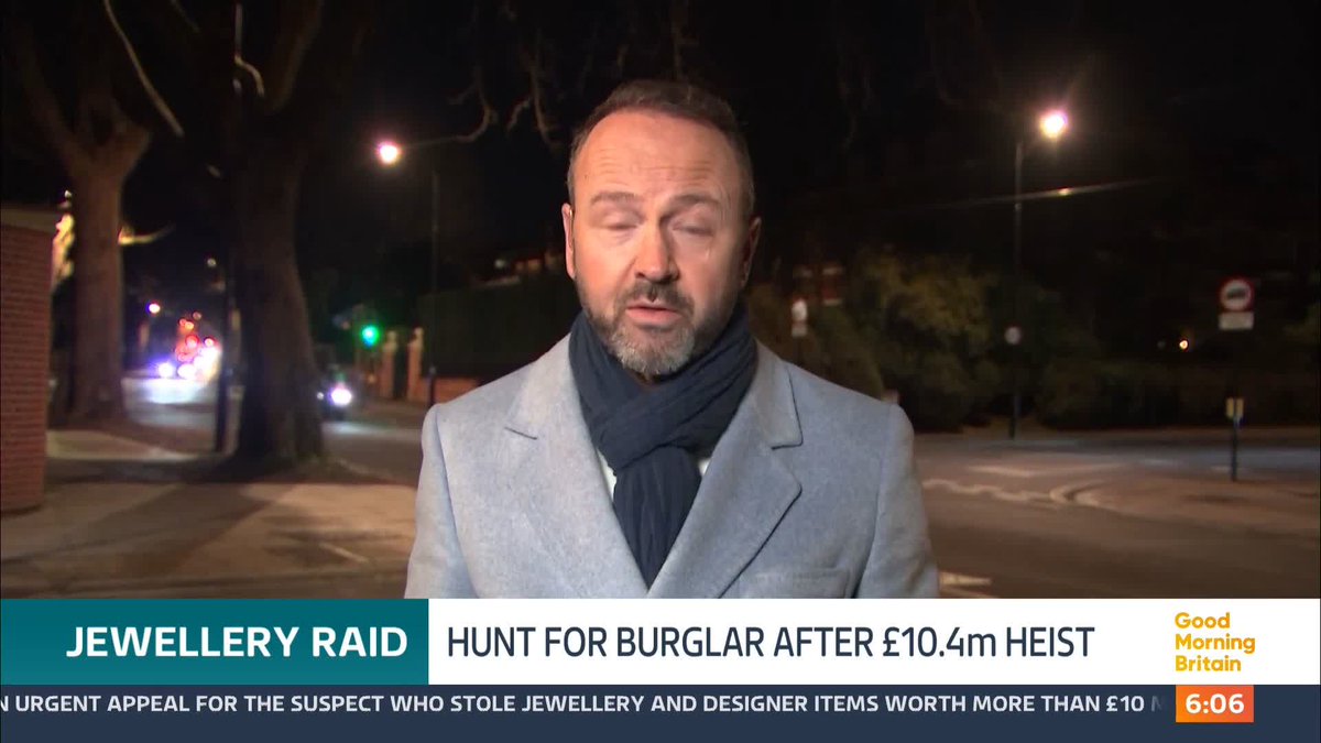Detectives are hunting a 'lone' burglar who stole Jewellery and designer items worth more than 10 million pounds. It is thought to be one of the biggest ever thefts from a British home. Jonathan Swain reports. Jonathan Swain