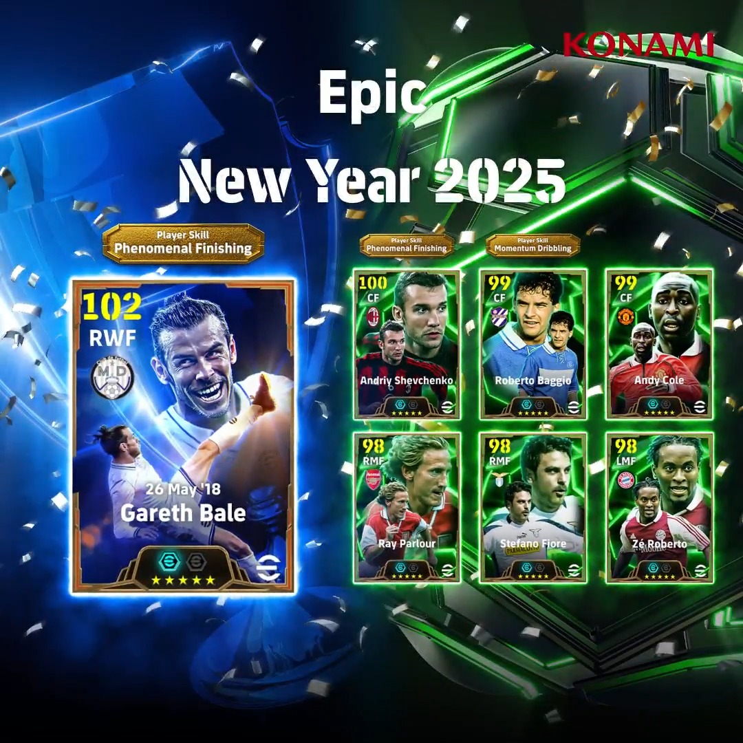 【Epic: New Year 2025】 Big Timeのギャレス ベイルが新たなブースター(ストレングス+4)を所持して登場! さらに同じBox内にEpic 6選手も登場中! 新年一発目のスタートダッシュを切ろう🏃 #eFootball #イーフト