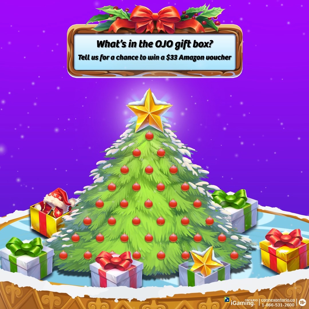 ๐๐Itโs the season of giving, and thatโs what we do best! ๐๐ โฃ โฃ Tell us what's hidden in the OJO giftbox and you could ๐ฐ๐ข๐ง ๐จ๐ง๐ ๐จ๐ ๐ญ๐ก๐ซ๐๐ $๐๐ ๐๐ฆ๐๐ณ๐จ๐ง ๐ฏ๐จ๐ฎ๐๐ก๐๐ซ๐ฌ. โฃ _____________โฃ โฃ #TreeWishes #PlayTech โฃ Three randomly selected winners will be announced on January 5th to each win a $33 Amazon voucher. โฃ Winners must message us to redeem. Voucher not exchangeable for cash. โฃ #PlayOJOGiveawayCA #SlotGame #Slots #AmazonGiveaway
