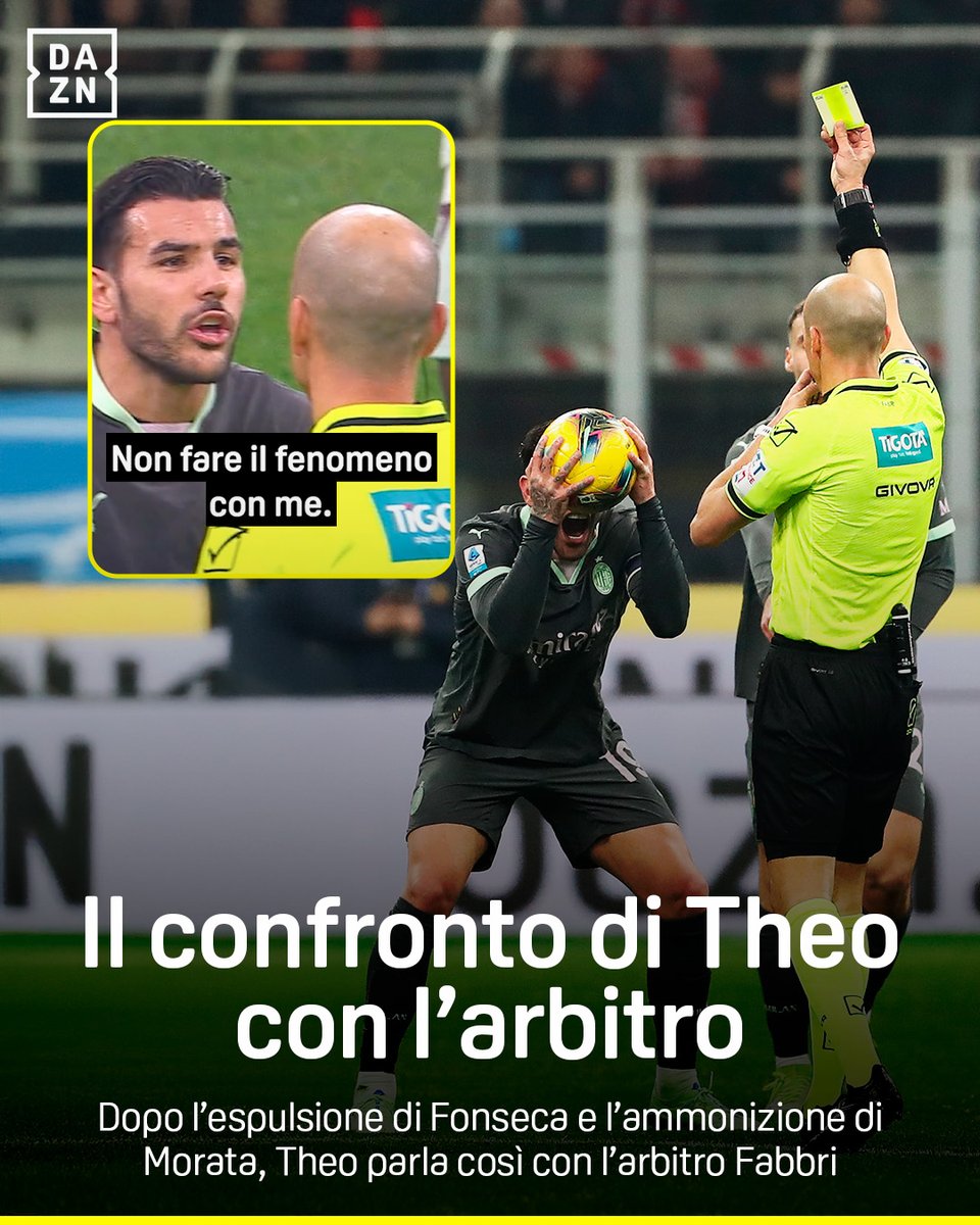 "𝘐𝘰 𝘵𝘪 𝘳𝘪𝘴𝘱𝘦𝘵𝘵𝘰, 𝘯𝘰𝘯 𝘧𝘢𝘳𝘦 𝘪𝘭 𝘧𝘦𝘯𝘰𝘮𝘦𝘯𝘰 𝘤𝘰𝘯 𝘮𝘦" Theo parla con l'arbitro Fabbri dopo il rigore negato e l'espulsione di Fonseca 🗣 🎤 Federica Zille Bordocam #MilanRoma è disponibile ora su #DAZN! 📲
