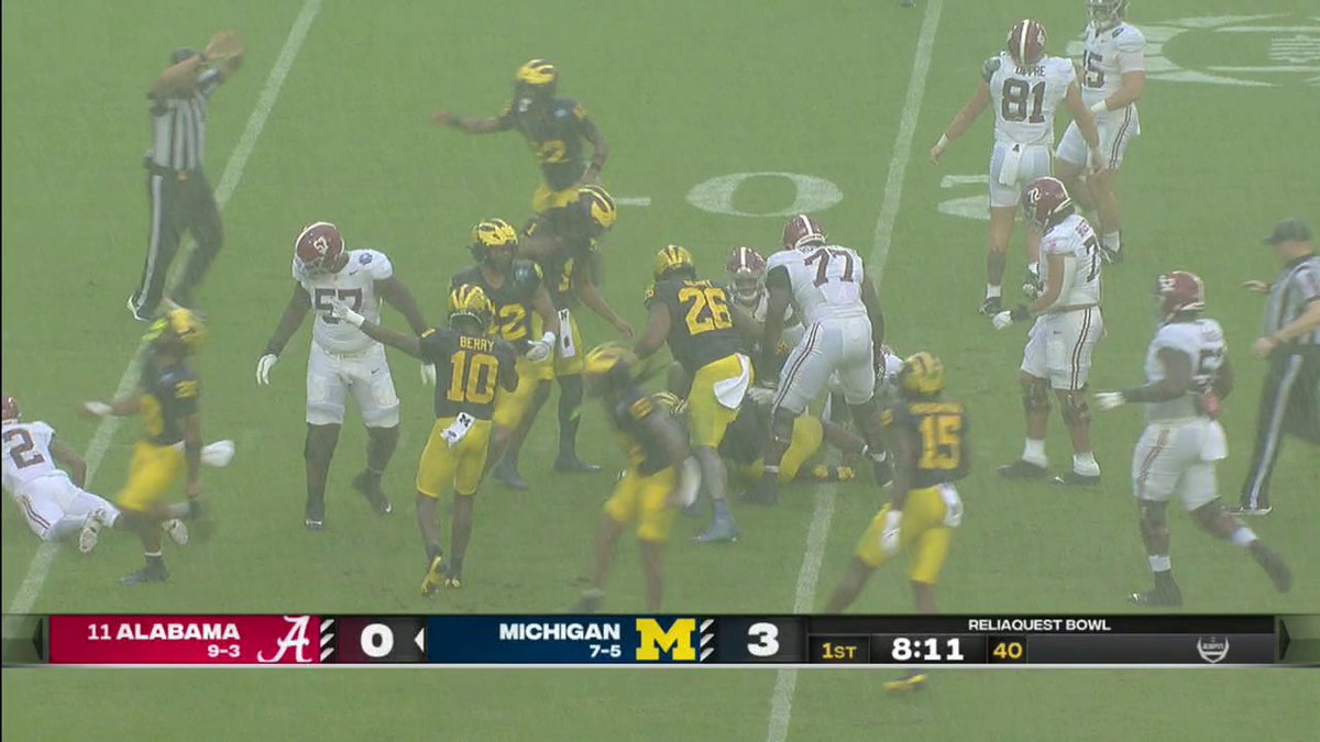 "Ball security is going to be paramount until this rain slows down." Next play: Fumble