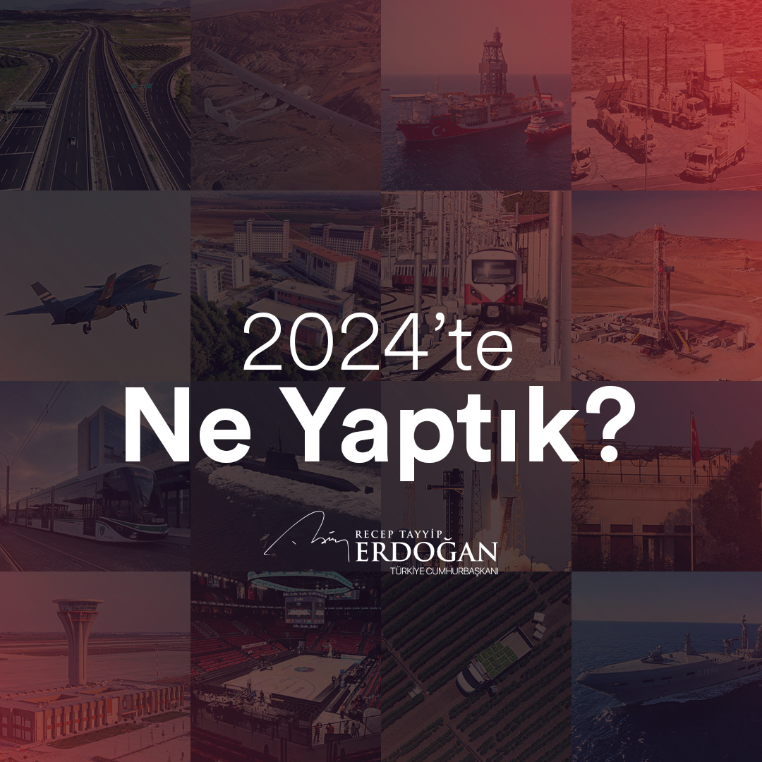 Bugüne kadar olduğu gibi 2025 yılında da milletimizin hizmetkârı olmayı sürdüreceğiz. #2024teNeYaptık Özeti bile saatlere, günlere sığmayacak, tarihe altın harflerle yazılacak nice eserle, hizmetle, projeyle, yatırımla Türkiye Yüzyılı’nı inşa etmeye devam edeceğiz. 🇹🇷