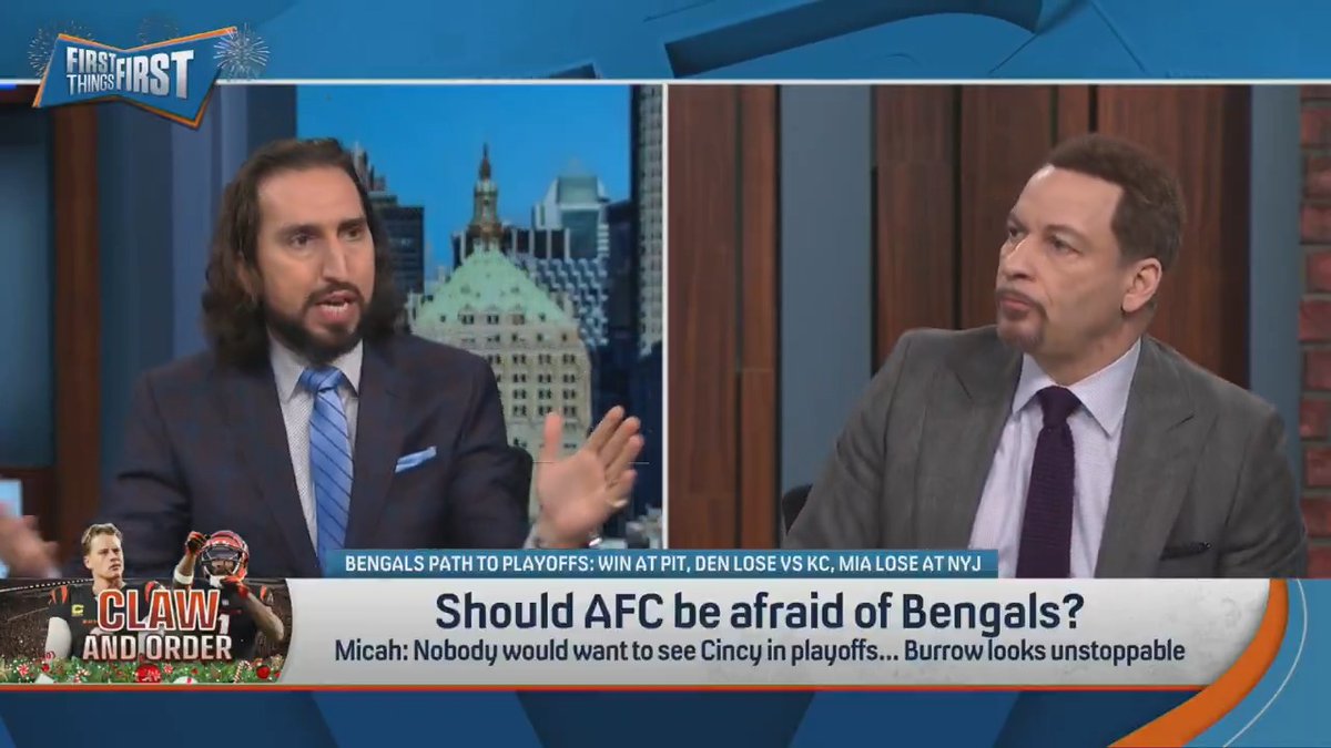 “Who’s scarier in the first round of the playoffs: the Bengals or the Chargers? I would say the Chargers, clearly.” nick wright thinks the Bengals are not a good football team: