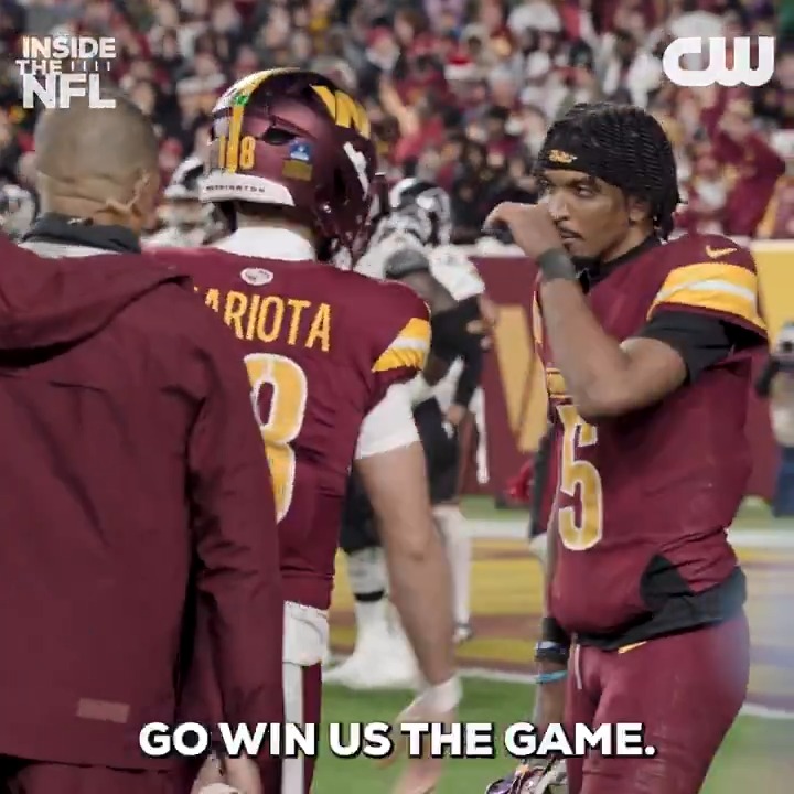"Stand up, get your air... use your god-given ability. Go win us the game." Marcus Mariota's words to Jayden Daniels before the OT game-winner 🙏 (via NFL Films)