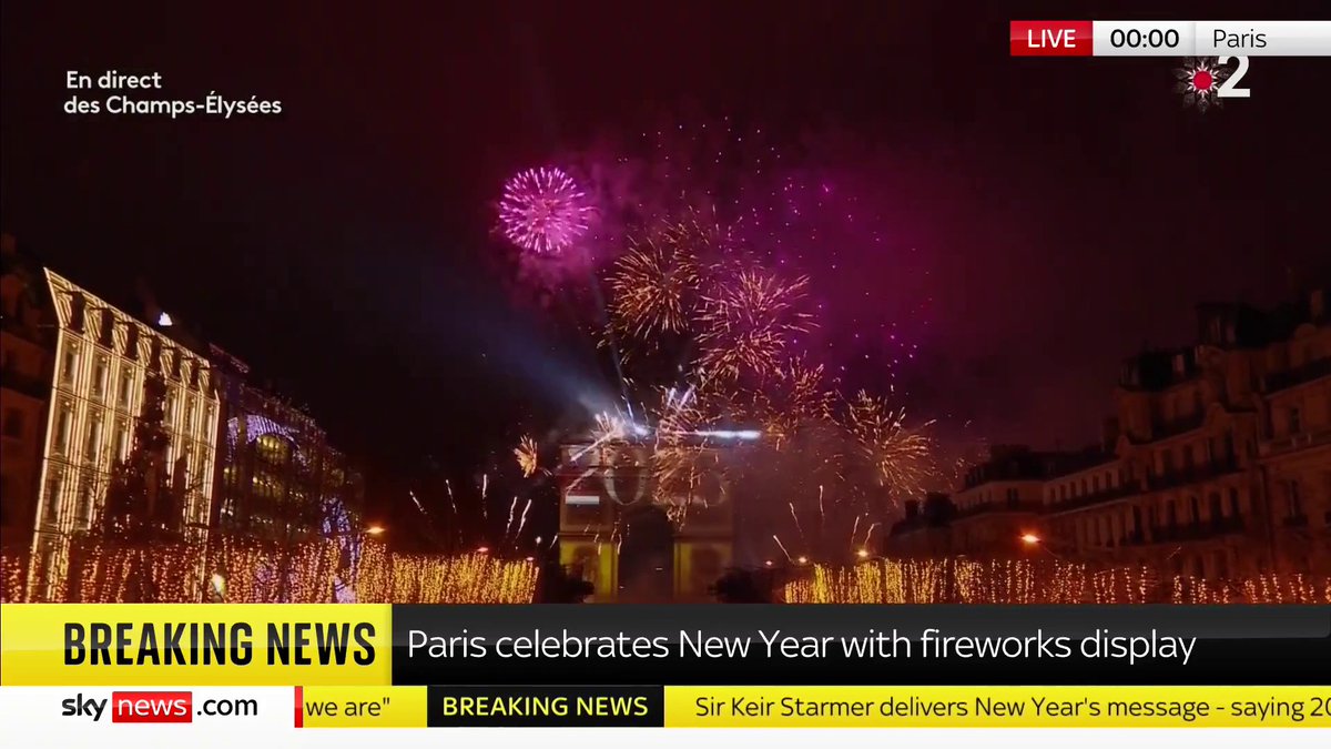 BREAKING: France alongside other European countries have welcomed in the New Year. 📺 Sky 501, Virgin 602, Freeview 233 and YouTube