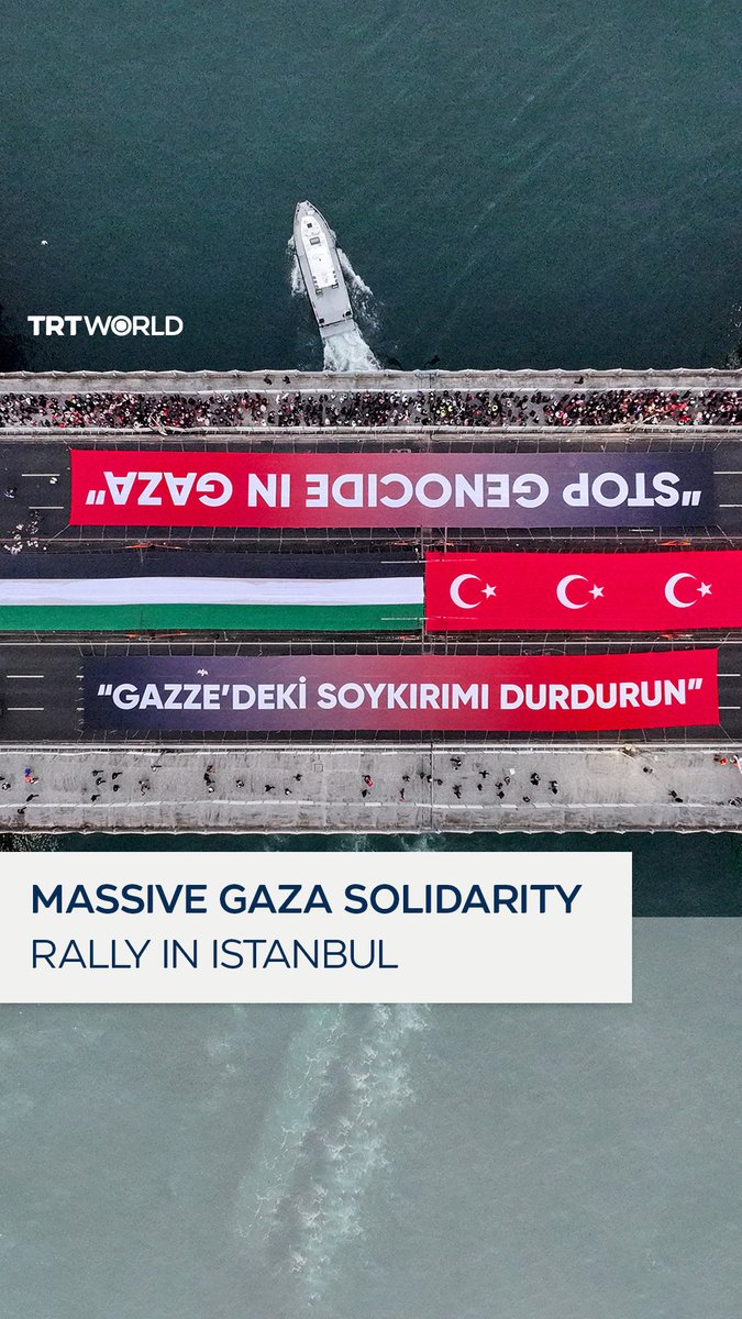 ‘Stop the genocide in Gaza’ Hundreds of thousands of Turks gathered in Istanbul on New Year’s Day after morning prayers to hold a demonstration in solidarity with Gaza, as it reels under Israel’s genocidal onslaught