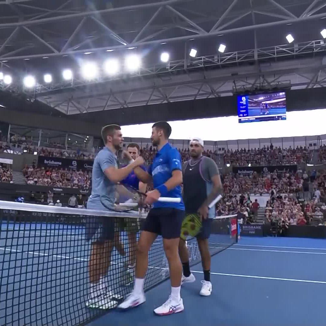 That was fun 😀 Nikola Mektic and Michael Venus take out Novak Djokovic and Nick Kyrgios 6-2 3-6 10-8 in a match of the highest level 💪 #Brisbaneinternational