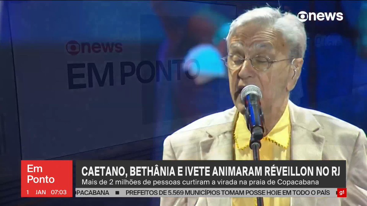 Caetano, Bethânia, Ivete e Anitta animaram o réveillon no Rio de Janeiro. Mais de 2 milhões de pessoas curtiram a virada na praia de Copacabana. ➡ Assista ao #GloboNewsemPonto: #GloboNews