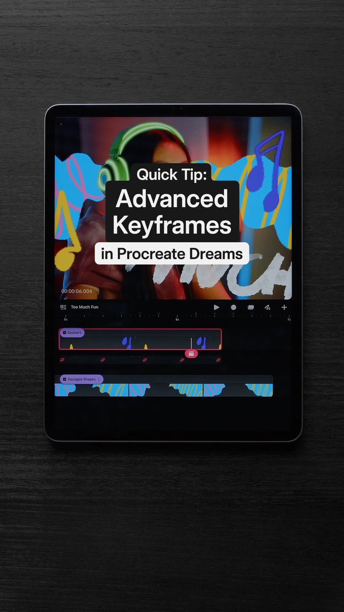 We’re ringing in the new year with #ProcreateDreams Quick Tips! Move, scale and rotate your content all at once with Advanced Keyframes 👆✨ 1. Tap and hold on a Move and Scale keyframe until a context menu appears 2. Tap Expand Move and Scale 3. Select your parameter to adjust your movement, scale or rotation 4. Insert custom values Pro tip: Advanced Keyframes are also available for Noise and HSB! Check out to explore more.
