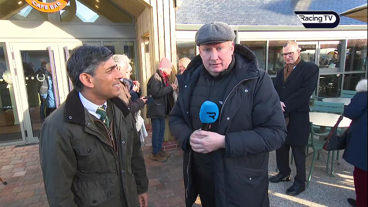 "This is such an important part of our community." Brilliant to have Rishi Sunak here today to open our new Horseshoe Cafe Bar 🙌 The former prime minister also spoke to Niall Hannity on Racing TV about the importance of our racecourse 👇