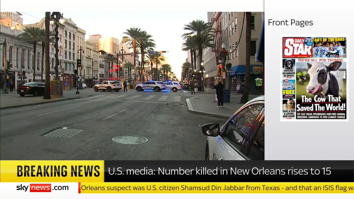 BREAKING: US media reports the number of people killed in the New Orleans attack has risen to 15 📺 Sky 501