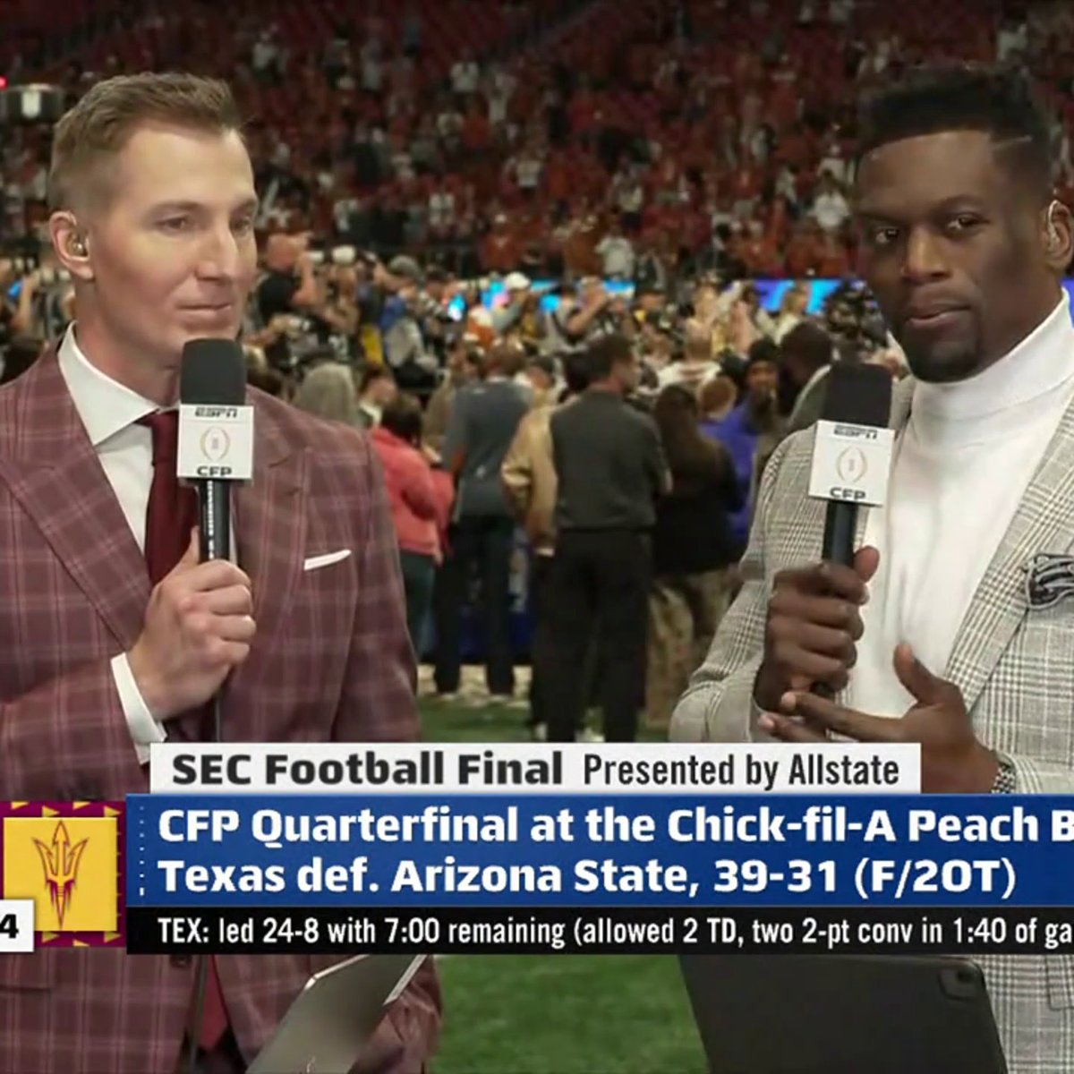 "They outclass teams when it matters and that's what happened tonight, they simply outclassed Arizona State when it mattered." Benjamin Watson on Texas Football rising to the occasion in Atlanta 🤘