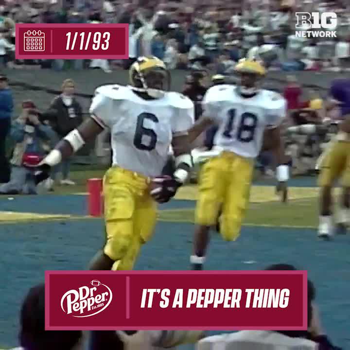 The 1993 Rose Bowl on ABC with Brent Musburger and Dick Vermeil on the call. Tyrone Wheatley had a monster game (15 car, 235 yds, 3 TDs) to lead #7 Michigan to a 38-31 win over #9 Washington. Wheatley had TD runs of 56 yds, 88 yds and 24 yards.
