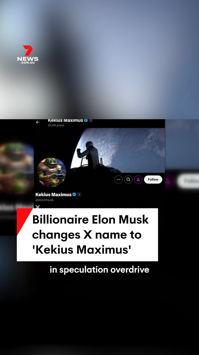 Elon Musk has changed his name to 'Kekius Maximus' on his social media platform, X, and replaced his avatar with a picture of Pepe the Frog. #elon #elonmusk #twitter #socialmedia #pepe #pepethefrog #billionaire #crypto #cryptocurrency #kekiusmaximus #7NEWS