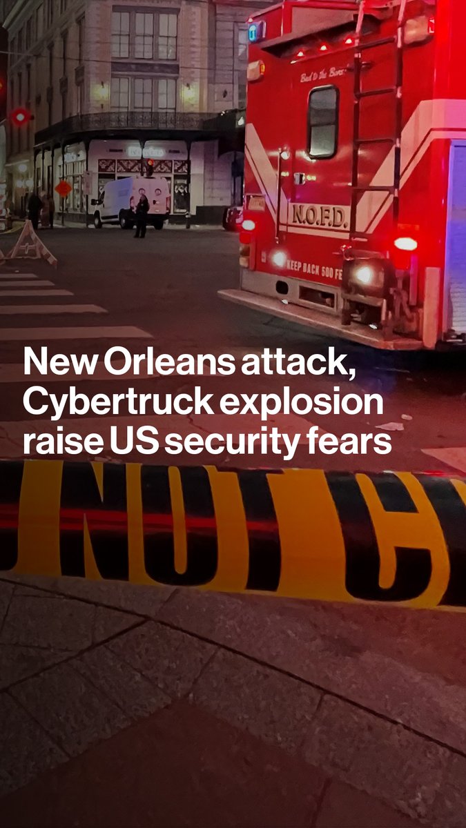 A gruesome attack on revelers celebrating New Year’s and an exploding Tesla Cybertruck. Two separate violent tragedies have rattled the US just hours into 2025, thrusting the country’s domestic security back into the spotlight. @MylesMill with the latest