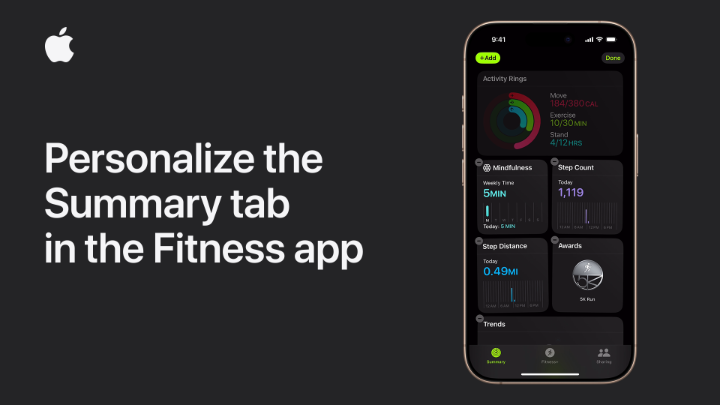Your fitness summary. Organized your way. 💪 Highlight the metrics that mean the most to you in the Fitness app. Here’s how, in iOS 18.