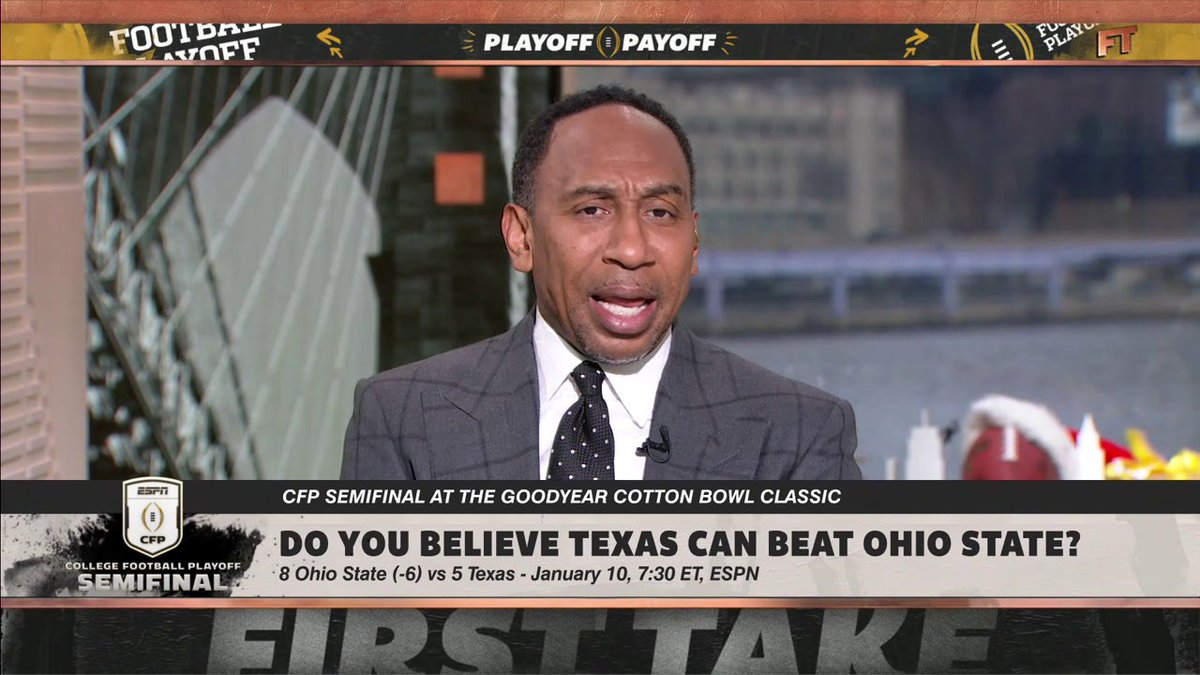 "Based on the sloppiness that I've seen from Texas, I'm scared they're going to get blown out by Ohio State." —Stephen A Smith 👀