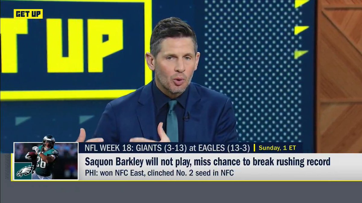 .Dan Orlovsky reacts to Saquon Barkley resting and missing the chance to break the NFL single-season rushing record: "Better go win the whole thing then." 👀