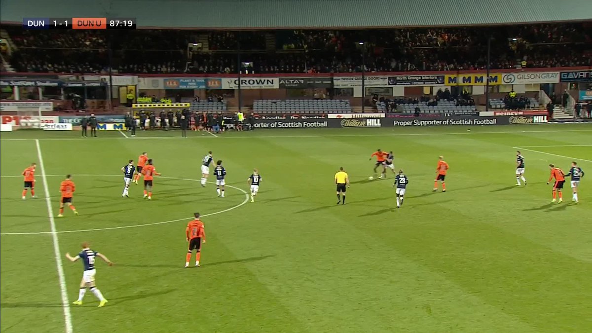 Sam Dalby’s 88th minute winner for Dundee United away at Dundee earlier tonight in front of the away end. Scottish limbs are top tier.