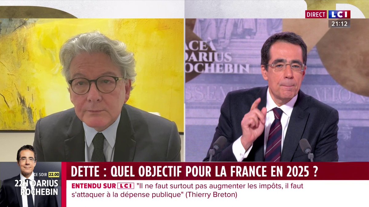 🗣️ "Ce n'est pas en augmentant les impôts qu'on va régler le problème" selon Thierry Breton ▶️ Darius Rochebin