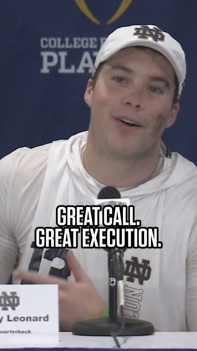 "Real quick, he's being humble." 🤣 Notre Dame Football QB Riley Leonard interrupted Marcus Freeman's answer during the press conference to give Coach some love on a play call ☘️💚