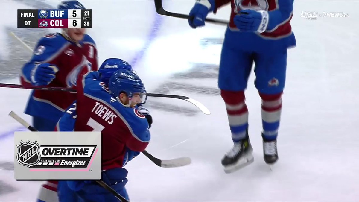COMEBACK COMPLETE ✅ Devon Toews scores in Energizer overtime as the x - Colorado Avalanche rally from 5-3 down in the final four minutes to win the game!