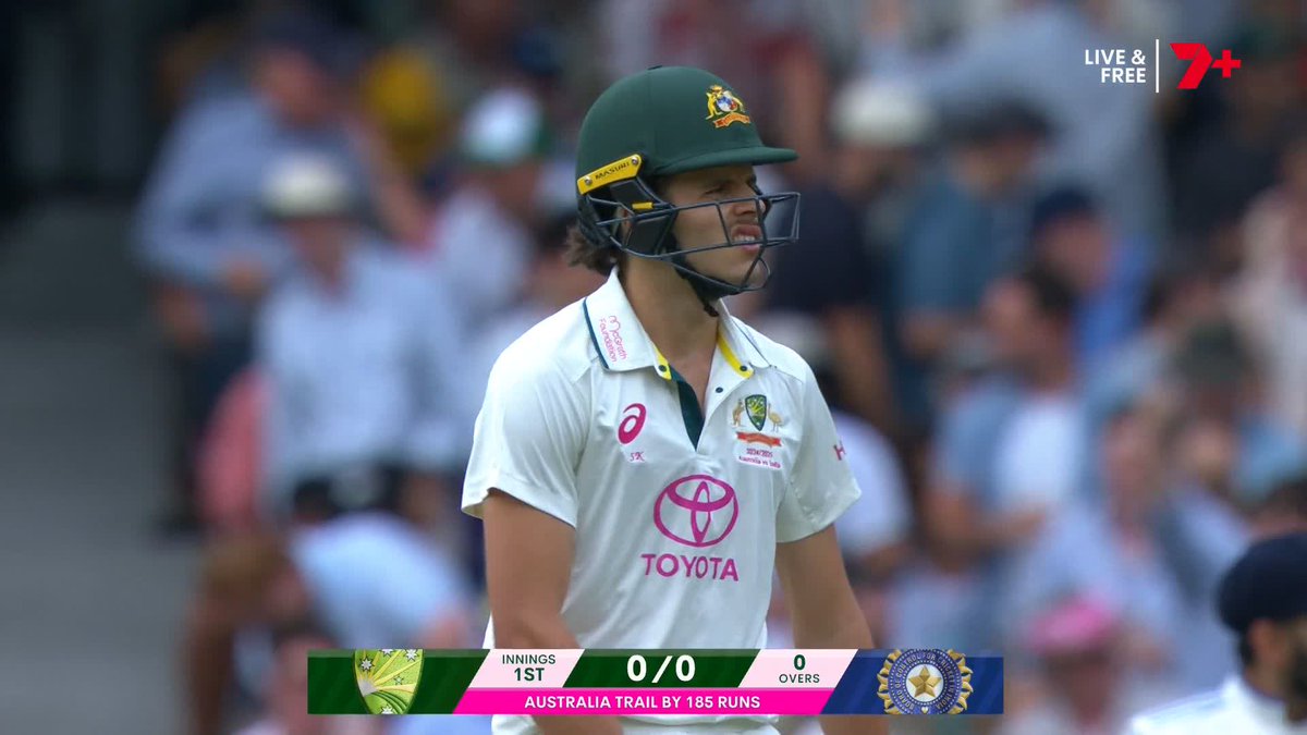 What 😂 Konstas walks at Bumrah first ball and puts him over mid wicket for four 😂 #AUSvIND