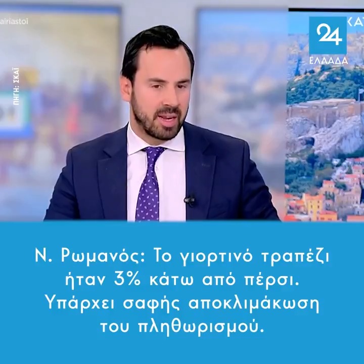 Ρωμανός: Το γιορτινό τραπέζι ήταν 3% κάτω από πέρσι - Υπάρχει σαφής αποκλιμάκωση του πληθωρισμού