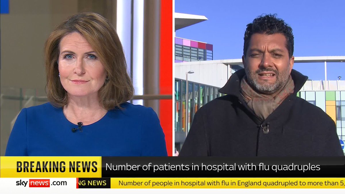 BREAKING: The number of patients in hospital with the flu has quadrupled. Sky's health correspondent AJ has the latest. 📺 Sky 501, Virgin 602, Freeview 233 and YouTube