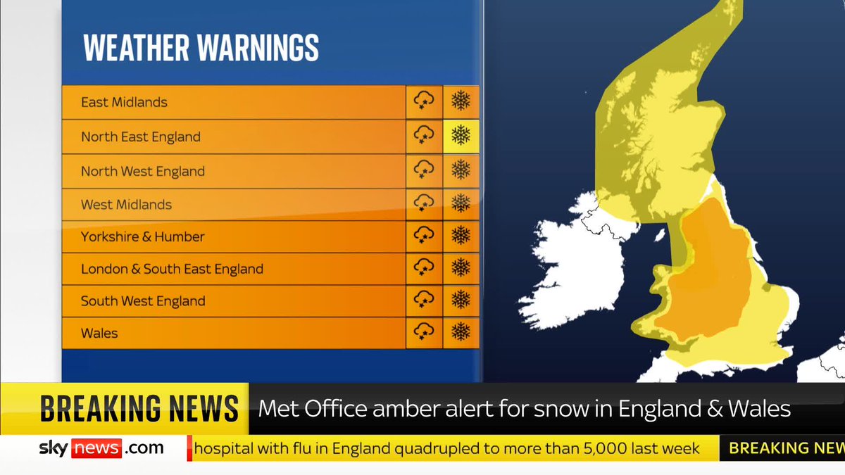 BREAKING: The Met Office has issued two amber warnings for snow and ice which will come into force tomorrow. 📺 Sky 501, Virgin 602, Freeview 233 and YouTube