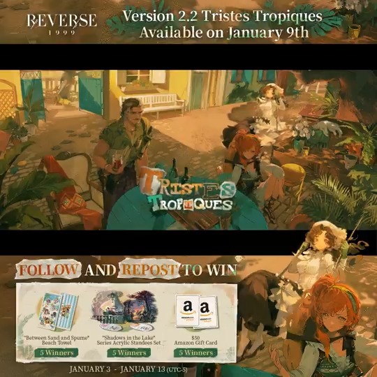 Version 2.2 Trailer - Tristes Tropiques | Reverse: 1999 Regardless, now, the die is cast. Welcome to São Paulo! [Giveaway] 1.Follow Reverse: 1999 | Version 3.5 Available Now 2.RT trailer before Jan.13 HD: Download: #Reverse1999Ver2ꓸ2 #TristesTropiques