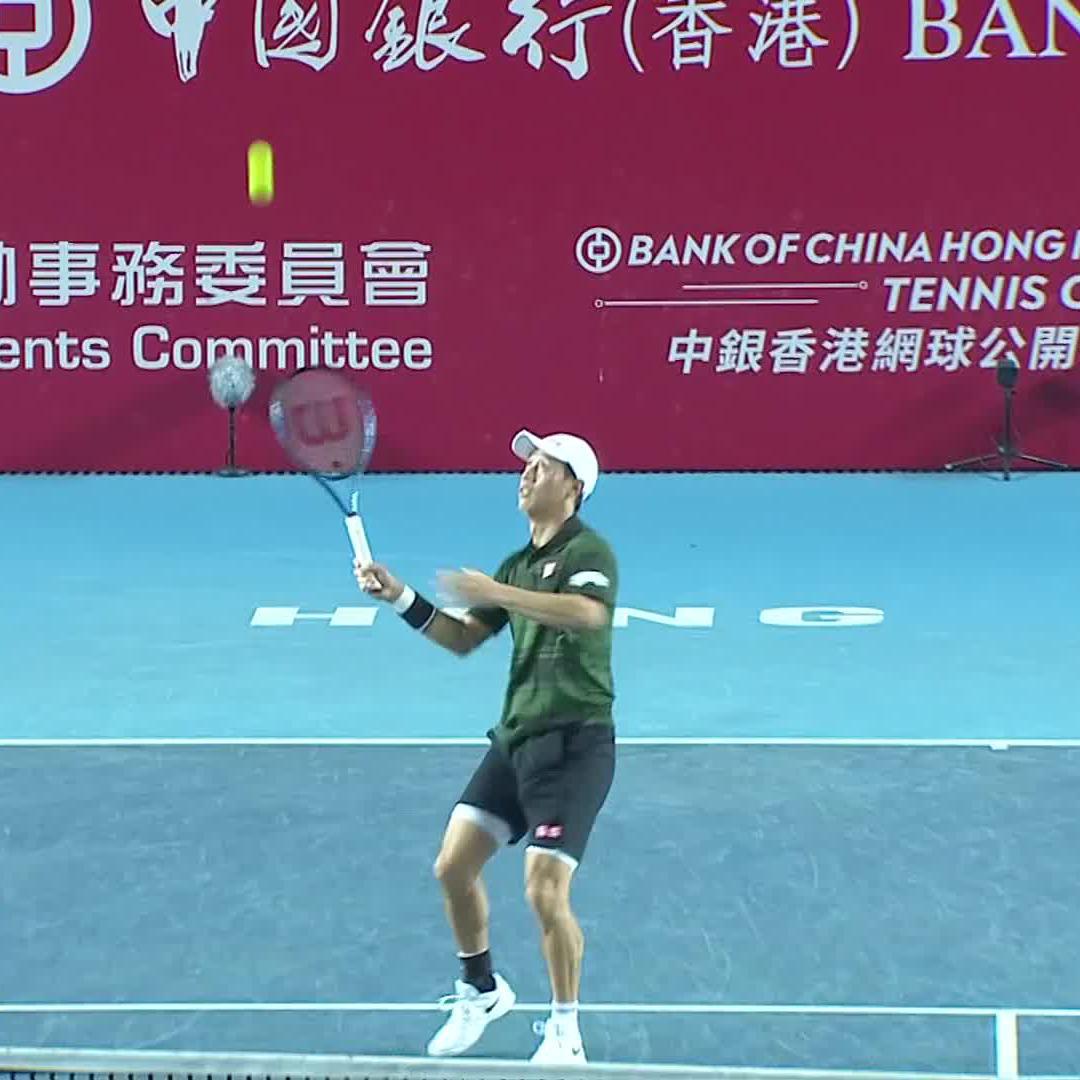 Sometimes less is more 😉 Kei Nishikori with a cheeky finish at the net 😎 Kei Nishikori #BOCHKTO
