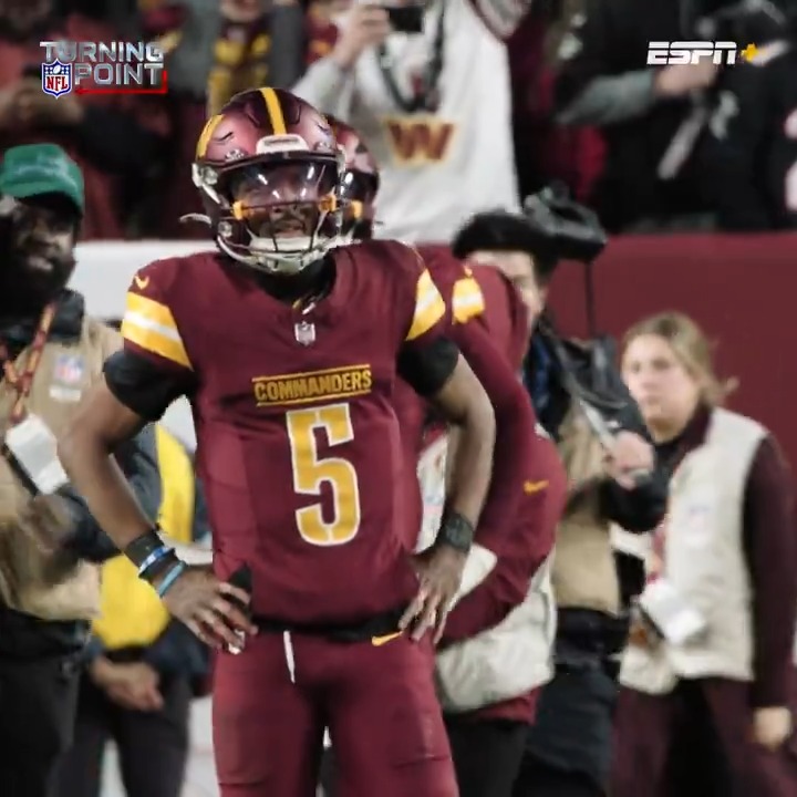Taking the moment in with a quiet confidence. A trust throw to his veteran TE sent Jayden Daniels and the Washington Commanders to the playoffs ️‍🔥 #NFLTurningPoint on ESPN+ | Louis Riddick