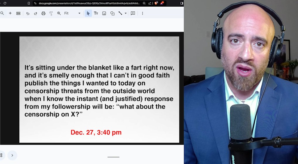 I've been working on a very detailed &amp; formal 2 hour video going over my investigation into the free speech &amp; censorship concerns that played out here on X this week. Need to attend a family trip now but wanted at least something up b4 leaving, so cobbled this 18 min placeholder