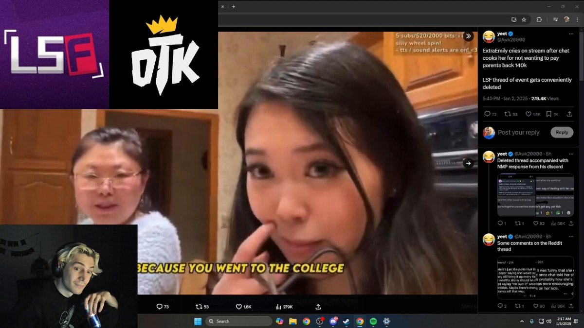 🚨xQc Criticizes Nmplol's LSF Control and ExtraEmily for Refusing to Repay $140K Tuition to Her Parents in Deleted LSF Reddit Thread Shown By yeet 👀