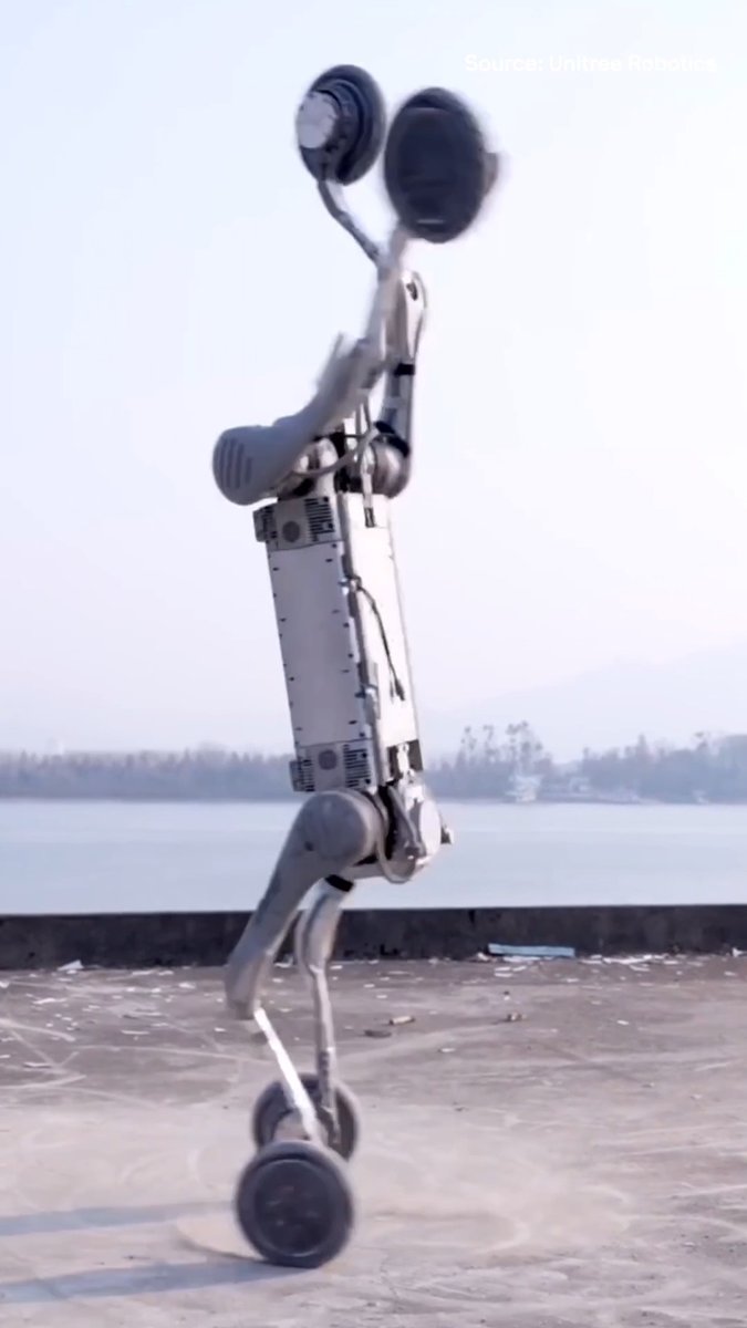 Chinese robotics company Unitree’s B2-W "intelligent species" robot has multiple leg joints, allowing it to walk on rough surfaces and travel up and down slopes.