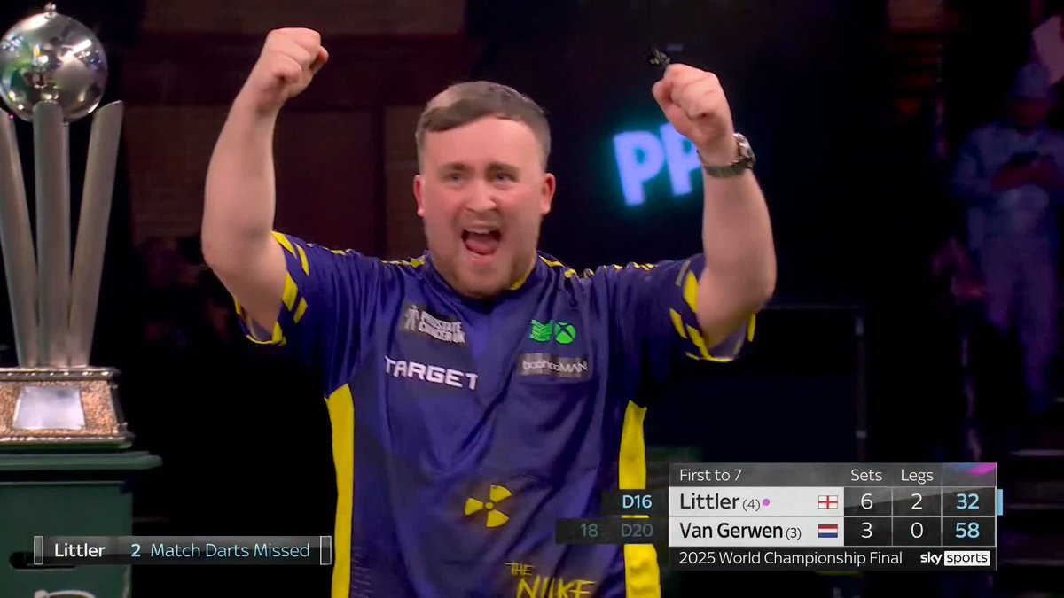 LITTLER IS THE WORLD CHAMPION! 🏆 LUKE LITTLER ACHIEVES HIS DARTING DESTINY! The 17-year-old sensation produces a spectacular display to defeat Michael van Gerwen 7-3 and create more history at Alexandra Palace! 📺 #WCDarts | Final