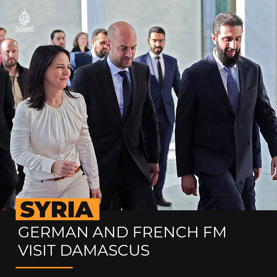 French FM Jean-Noel Barrot and German FM Annalena Baerbock have visited Syria to push for a peaceful political transition. Barrot and Baerbock are the first EU ministers to meet Syria’s new leaders and visit the notorious Sednaya prison since President Bashar al-Assad’s ouster.
