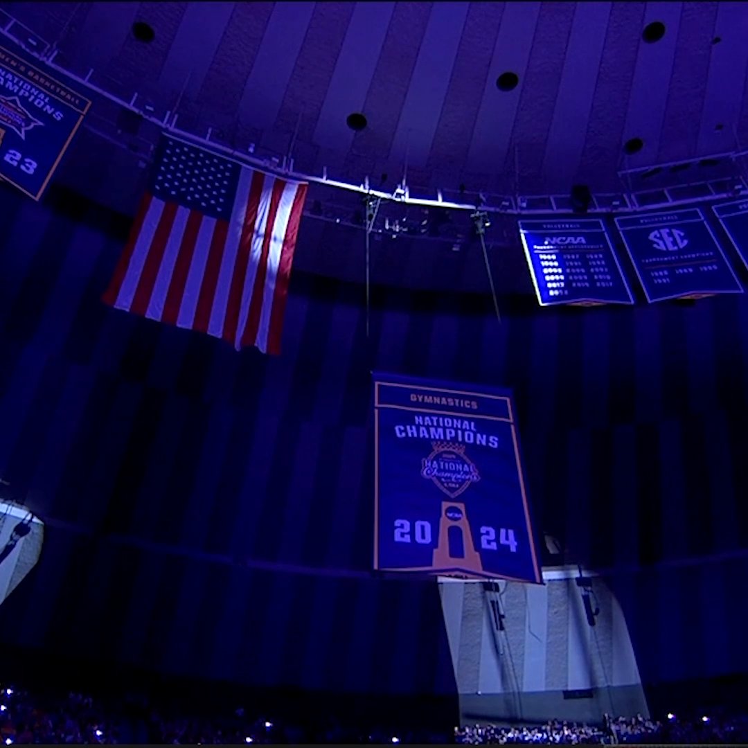 .LSU Gymnastics unveils their 2024 National Championship banner 🏆