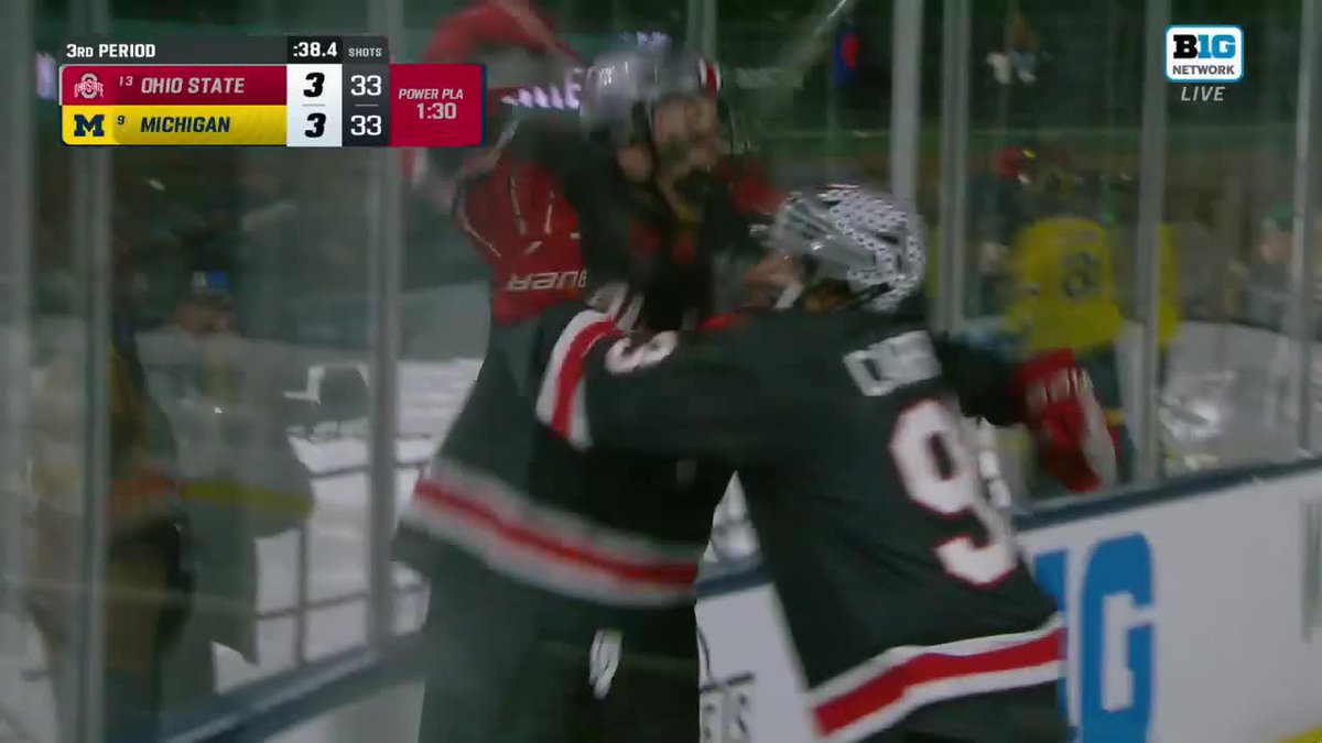 THE BUCKEYES NET A LATE ONE ‼️🚨 Riley Thompson puts No. 13 Ohio State Men's Hockey on top with his 2nd goal of the night. Watch » BTN Tickets » #B1GHockey