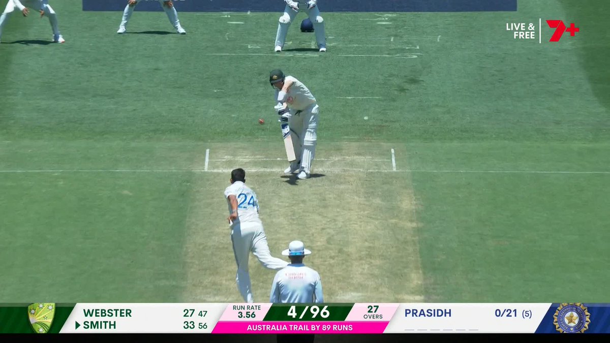Five runs short of 10,000, Steve Smith edges a really good Prasidh ball to second slip! #AUSvIND
