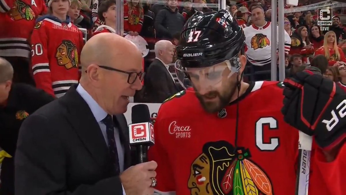 "You fans deserve a better effort. I think we gave that tonight." Nick Foligno had two goals in the #Blackhawks win over Montreal tonight, earning him the spot of First Star of the Game!