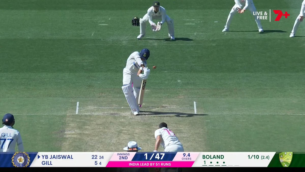 A peach from Scott Boland! This one knocks over Jaiswal 🔥 #AUSvIND