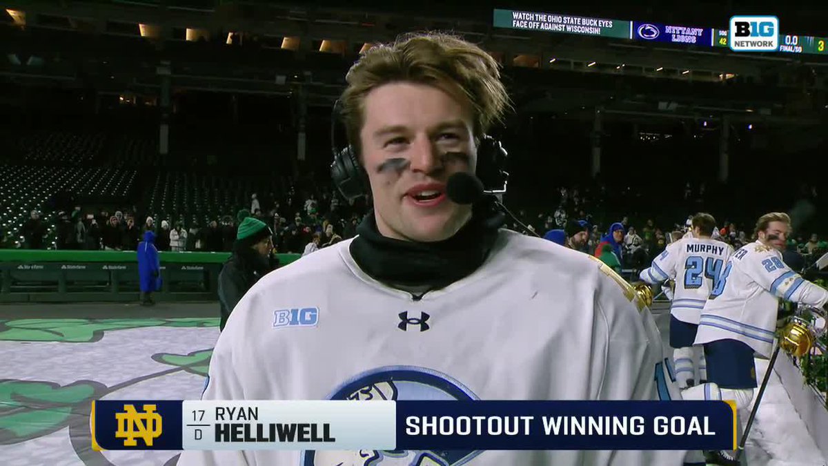 "I wasn't expecting to go." Notre Dame Hockey's Ryan Helliwell didn't think he would be taking a shot tonight... he made the shootout game-winner 🤑👇 #B1GHockey