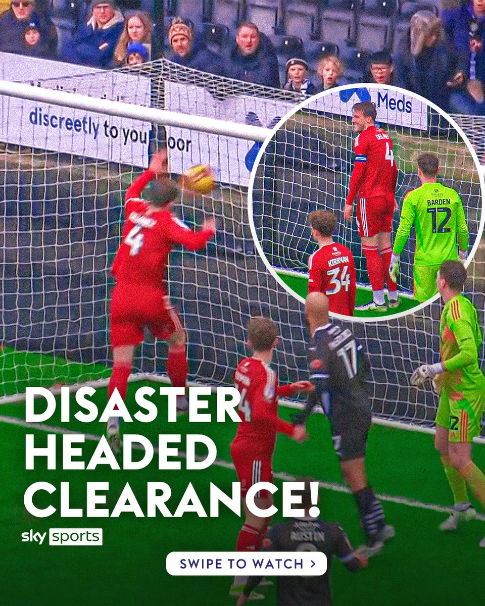 David McGoldrick put Notts County ahead against Swindon Town after this hilarious failed attempt at a headed clearance 😅⬇