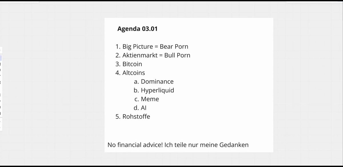 🚨Das längste Marktupdate aller Zeiten, 2025 wird wild werden. Erst "Millionaire Maker Cycle" -> gefolgt von "Road to Rektcity"? 💸 Schnappt euch einen Tee, ab am Kamin und 1h Macro und Märkte pur 😆 Habe für maximalen Mehrwert versucht alle Bereiche zu covern und möglichst viele Charts mitreinzunehmen: 📈 Macro: Big Picture für 2025: DXY, Yieldcurve, langfristige Zyklen 📈 Aktien: $SPX, $IWM, $MSTR, $OSCR, $SMH, $NVDA, $AMD 📈 Bitcoin: Dominance, Total3, $SOL, $DOGE, $Virtual, Memecoins, AI Coins, Agents (btw halte 99% aller AI Agent Coins für sinnfrei, ggf nicht so deutlich rübergekommen) 📈Rohstoffe: Gold, Silber, Öl, $ACDC, $SMR, $LTBR Fragenn, Wünsche, Anregungen, Chartwünsche in die Kommentare 👇