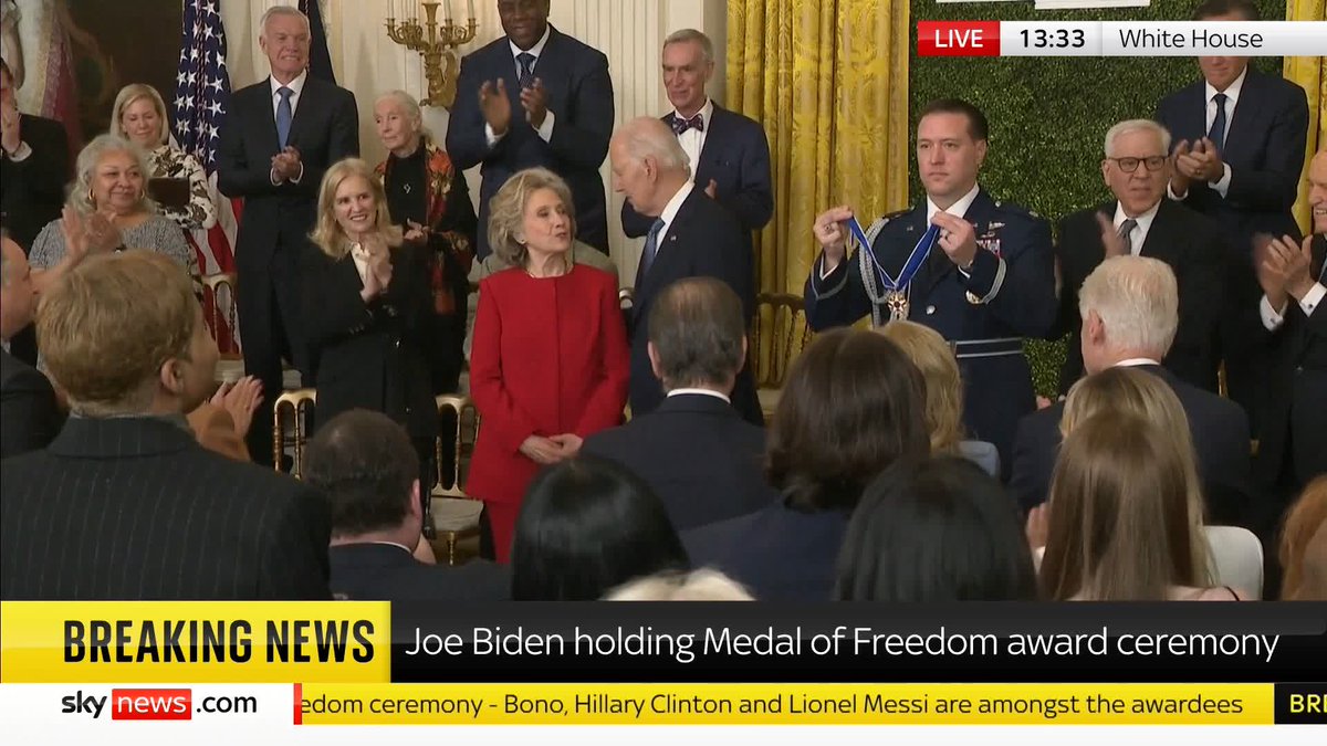 BREAKING: Hillary Clinton has received the Presidential Medal of Freedom from Joe Biden 📺 Sky 501, Virgin 602, Freeview 233