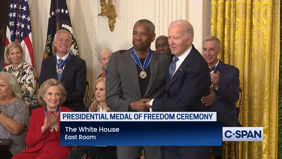 Denzel Washington receives the Presidential Medal of Freedom.