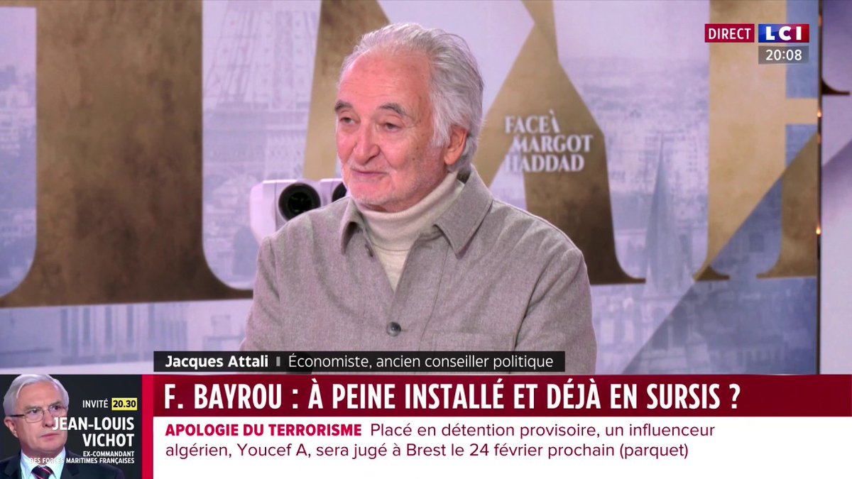 💬 "La classe politique française est narcissique. Ça restera comme une grande période de décadence (...) Un jour, la porte leur reviendra dans la figure" déclare l'économiste Jacques Attali