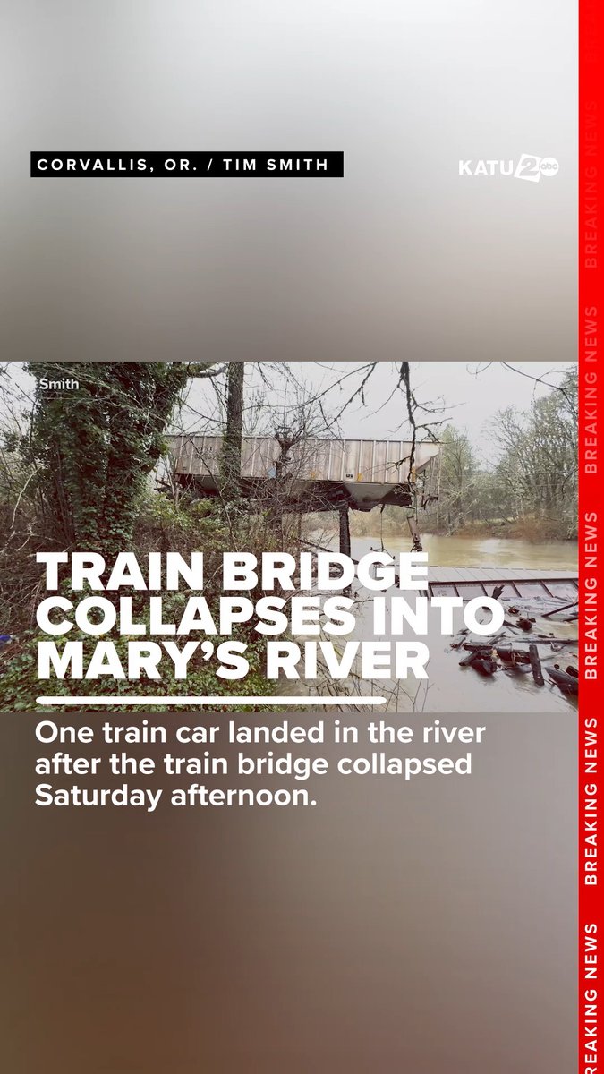 "At approximately noon today, a Portland &amp; Western Railroad (PNWR) bridge outside Corvallis collapsed while a 19-car train was traversing over it, derailing a railcar carrying urea into Mary's River," a spokesperson for PNWR tells KATU News.